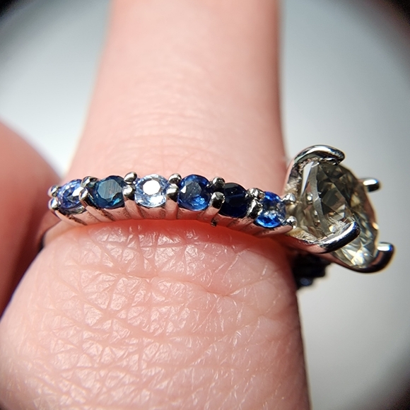 14k White Gold Natural Diamond & Variegated Sapphire Engagement Ring - Size 6 - Picture 7 of 11